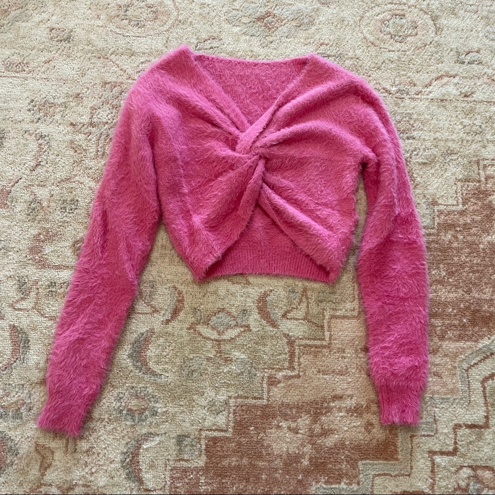 Hot Pink Fuzzy Cropped Sweater small